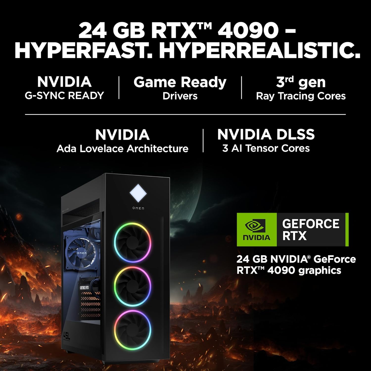 HP OMEN 45L Gaming Desktop GT22-2000in PC,14th Gen Intel Core i9-14900K,Kingston Fury 32 GB DDR5,2 TB SSD,NVIDIA GeForce RTX 4090 (24 GB GDDR6X Dedicated) Windows 11,MSO21,Black,22.6kg,GT22-2000in - Image 4