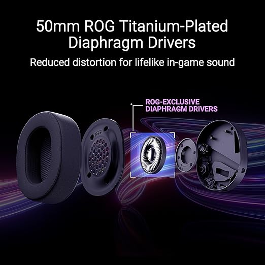 ASUS ROG Pelta Wireless Gaming Headset (BT, ROG SpeedNova 2.4GHz, USB-C, Lightweight 309g, 50mm ROG Titanium-Plated Drivers, 10mm Super-Wideband Mic, RGB, 70HR Battery, for PC, Switch, PS5)- Black - Image 2