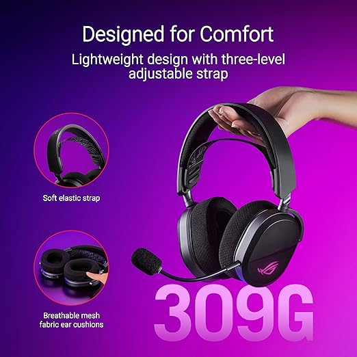 ASUS ROG Pelta Wireless Gaming Headset (BT, ROG SpeedNova 2.4GHz, USB-C, Lightweight 309g, 50mm ROG Titanium-Plated Drivers, 10mm Super-Wideband Mic, RGB, 70HR Battery, for PC, Switch, PS5)- Black - Image 3